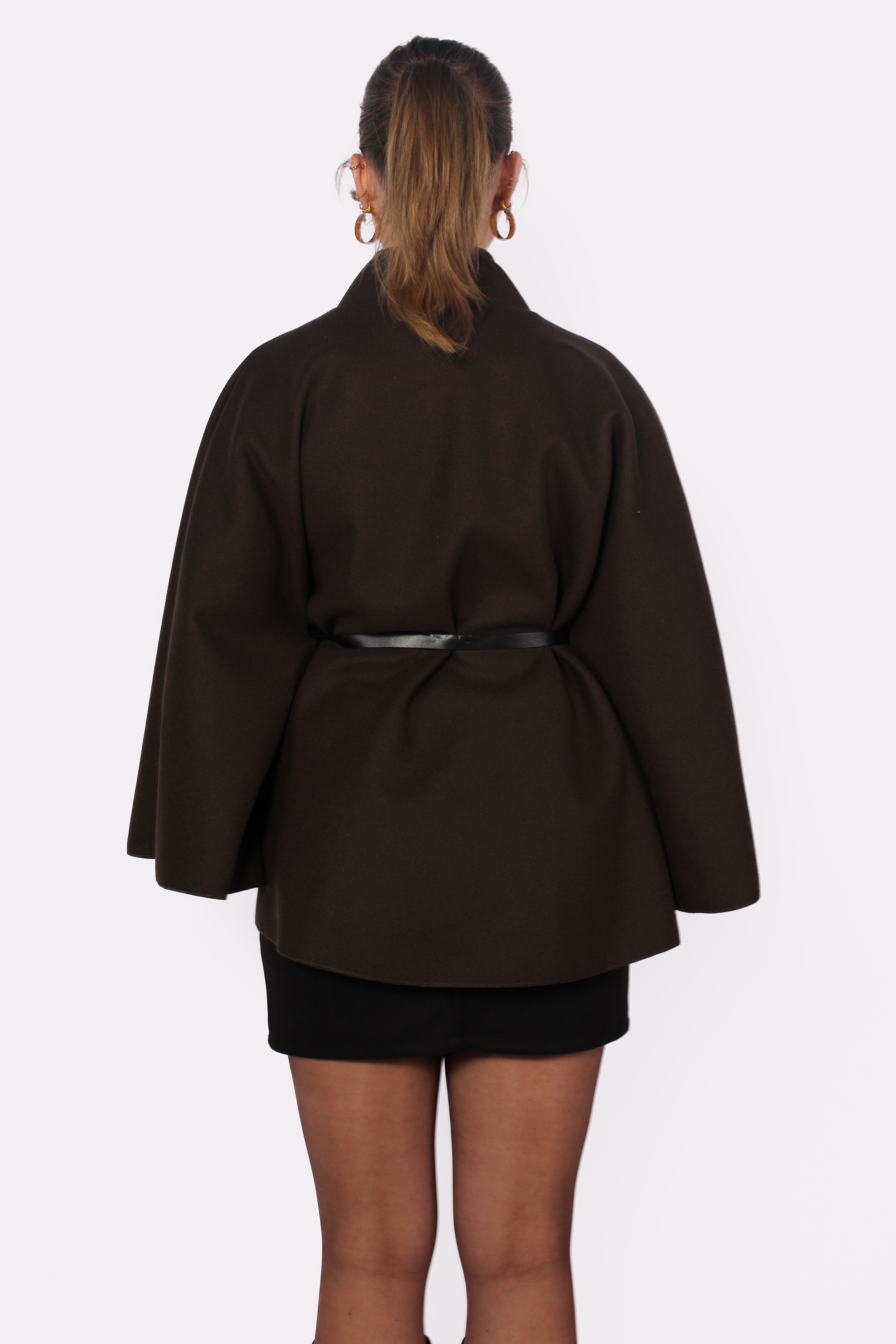 LONG PONCHO - DARK BROWN