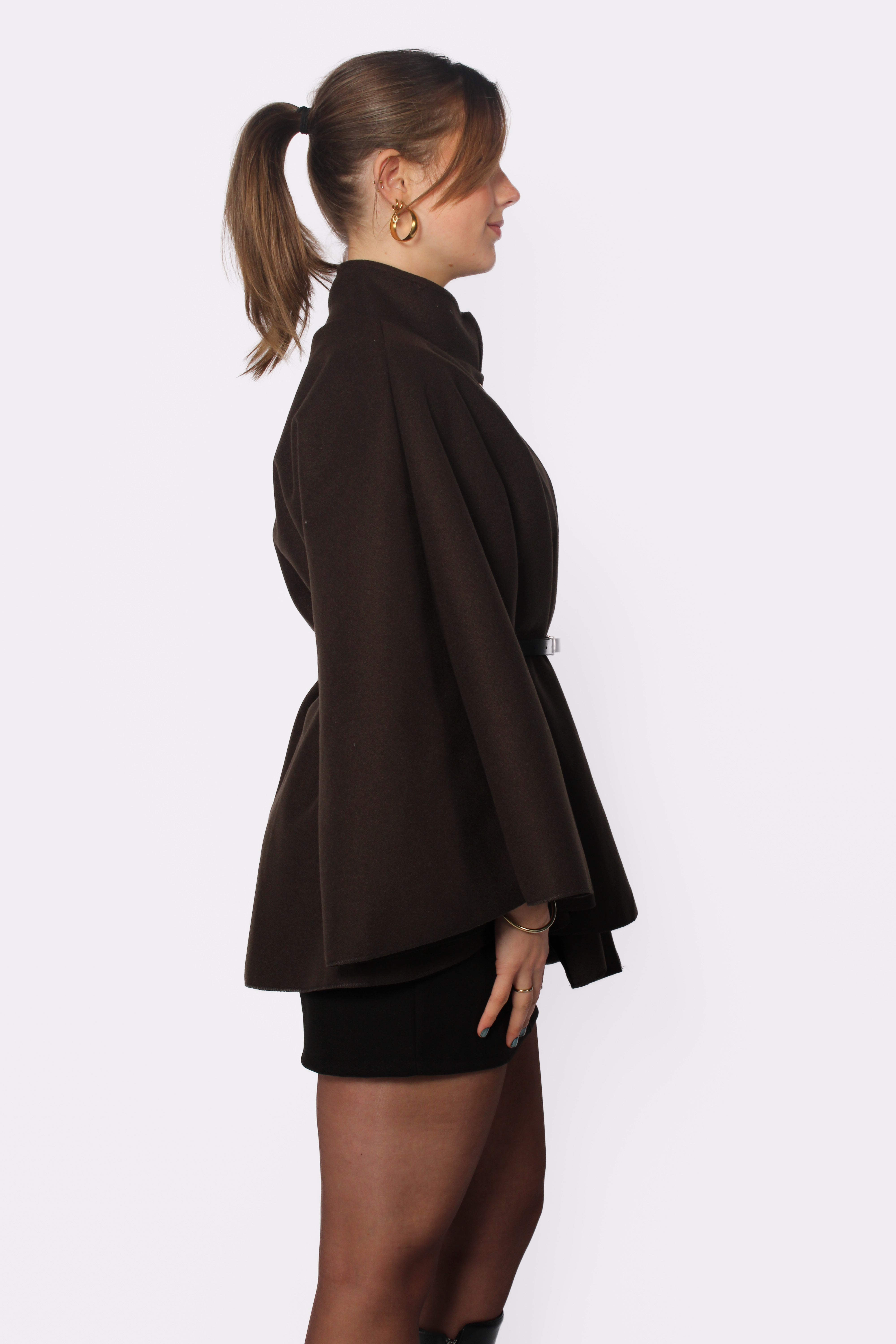 LONG PONCHO - DARK BROWN