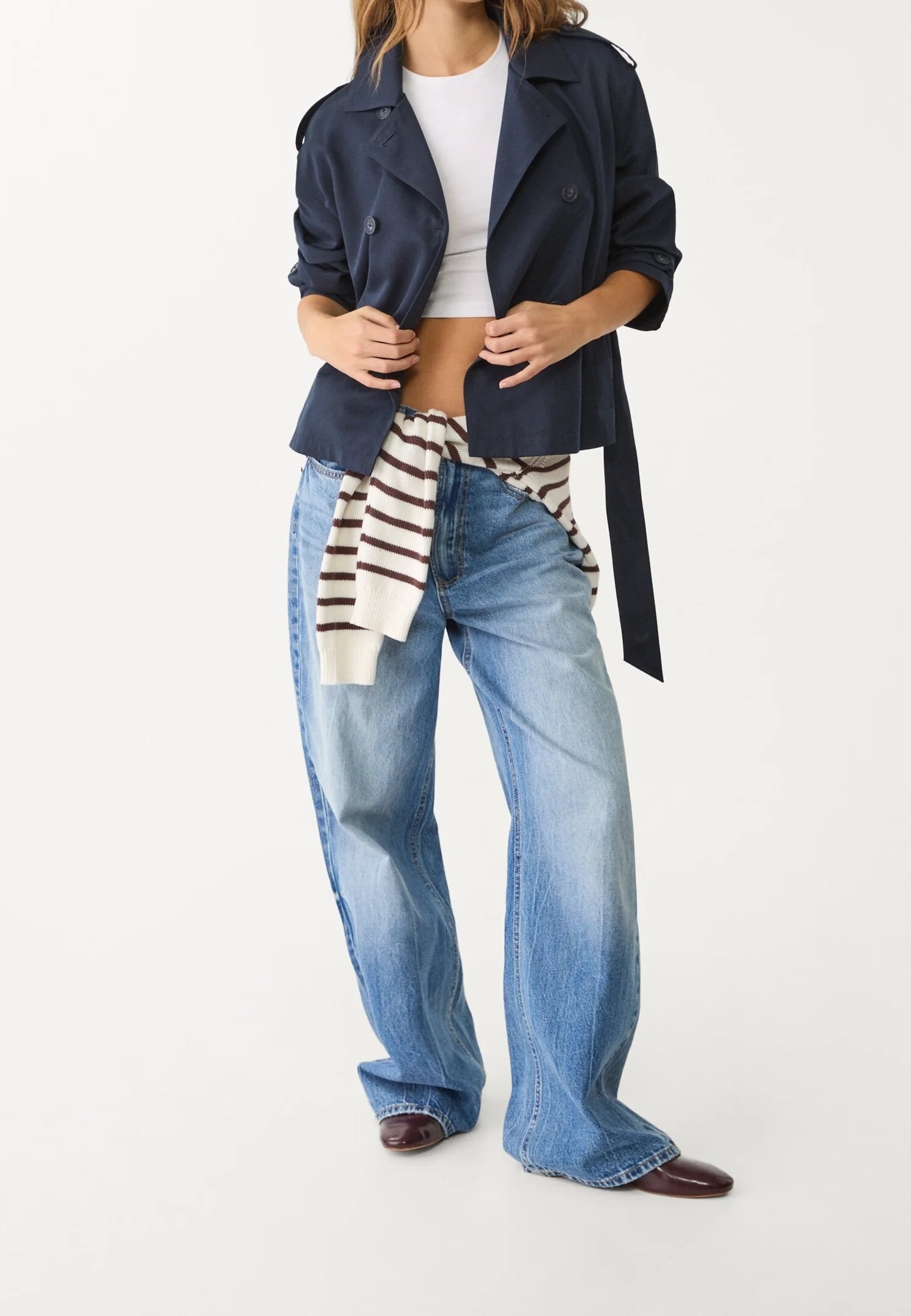 Short Trench Coat with Belt – Navy Blue