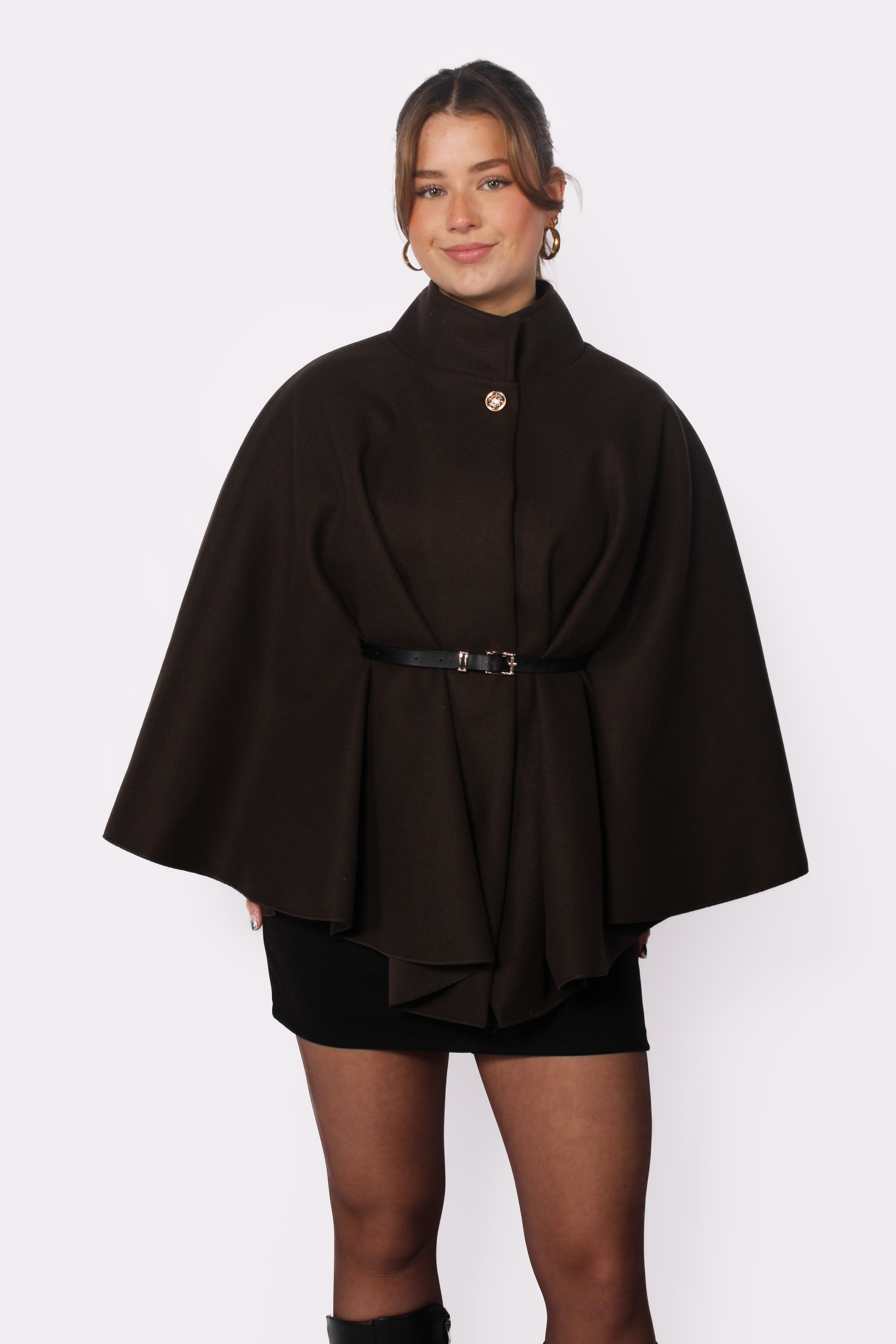 LONG PONCHO - DARK BROWN