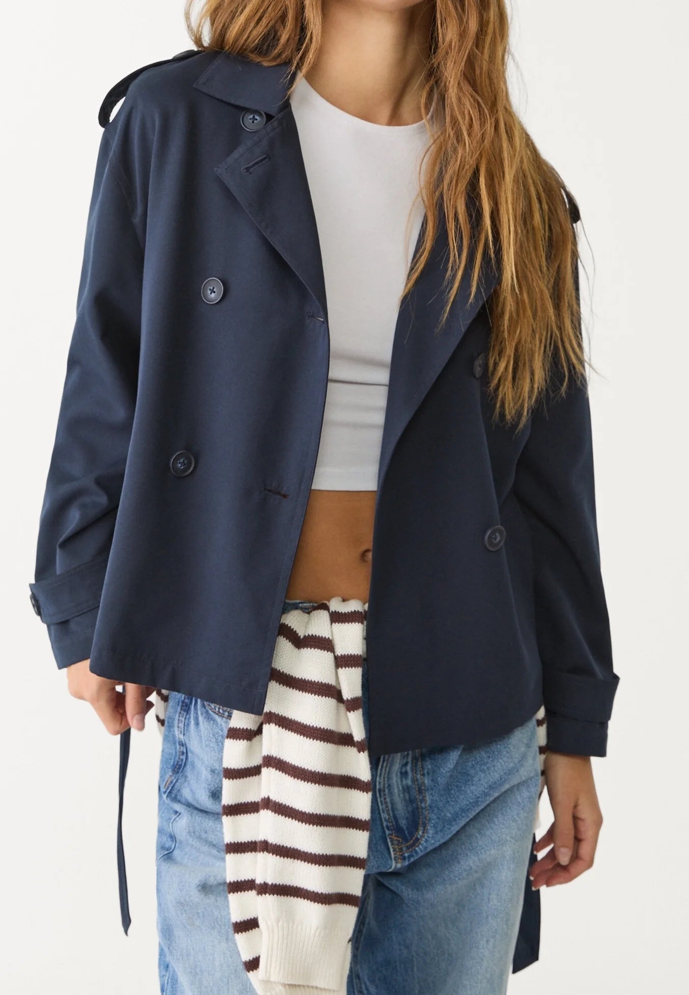 Short Trench Coat with Belt – Navy Blue