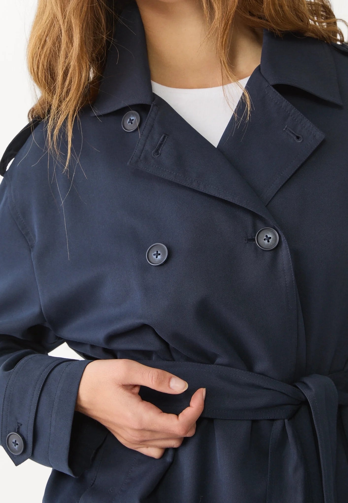Short Trench Coat with Belt – Navy Blue